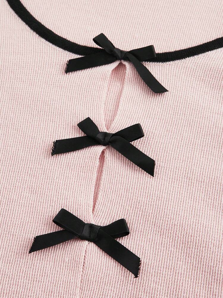 Plus Size Women's Color Block Knitted Top With Bowknot Detail For Spring