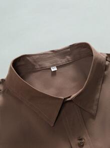 Men's Solid Color Business Casual Short Sleeve Shirt - Brown - View 3