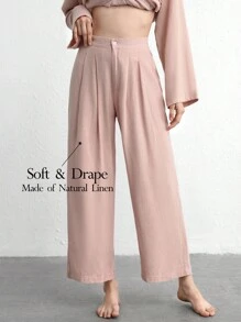 Ocili Leisure Natural Linen Comfy & Breathable Pink With Button Long Sleep Pant - Baby Pink - View 2