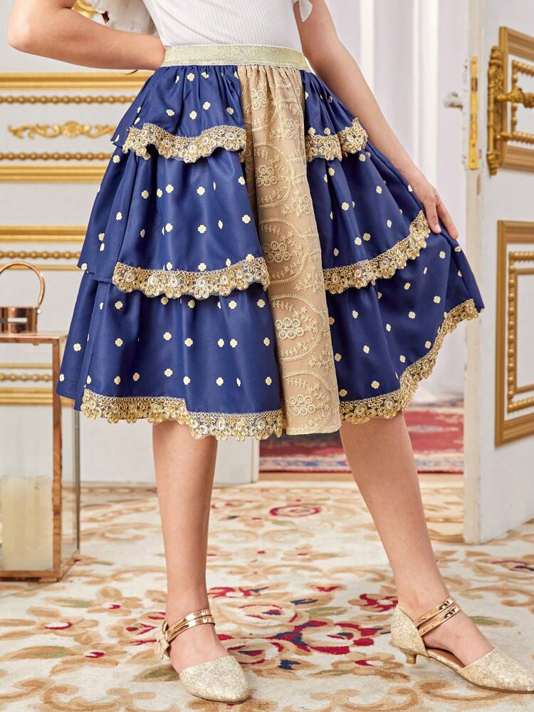 Tween Girls' Loose And Casual Triple-Layered A-Line Skirt With High Waist