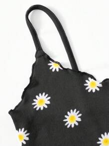 SHEIN WYWH Top De Tirantes Con Estampado De Margaritas Y Ribete De Lechuga Para Mujeres - Negro - Ver 5