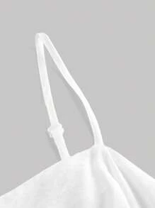 SHEIN MOD Plus Size Lace Trimmed Ruffle Hem Cami Dress - White - View 3