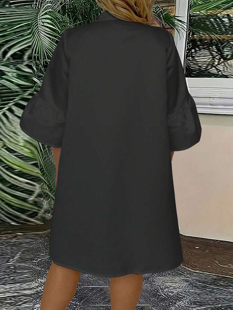 Plus Size Stand Collar Bell Sleeve Dress