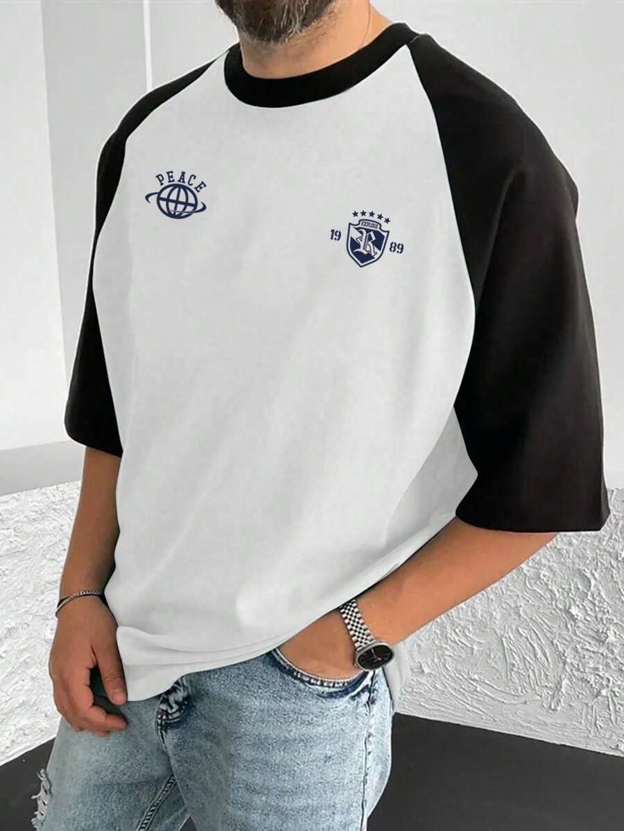 Aesthetic Post Nam Khối màu In Tay Raglan Áo thun - Đen và trắng - Xem 1