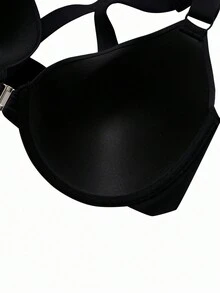 حمالة صدر بقفل أمامي بسلك لأحجام كبيرة بلون صلب - الأسود - مشاهدة 6