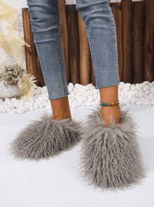 Women's Fluffy Slippers, Warm Lined Indoor Home Quiet Slippers For Winter