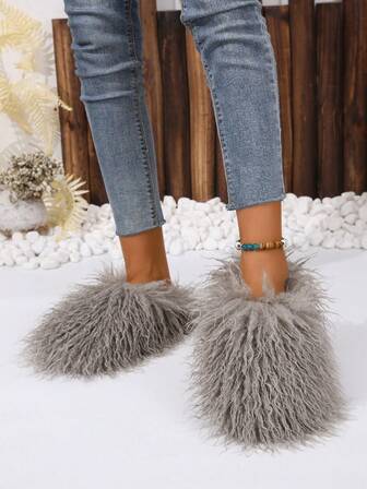 Women's Fluffy Slippers, Warm Lined Indoor Home Quiet Slippers For Winter