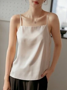 DAZY Business Casual Solid Color Fitted Adjustable Strap Cami Top For Women Summer - Apricot - View 7