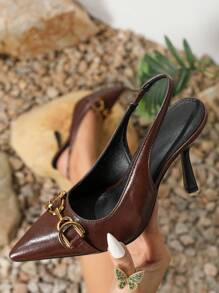 秋冬大码女式时尚尖头细跟高跟鞋，性感休闲派对鞋，包头凉鞋，春夏款，黑色，优雅