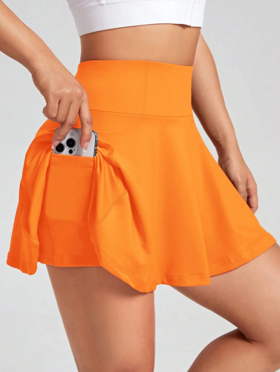 SHEIN EZwear 針織運動休閒高腰裙 - 橘色 - 查看 1