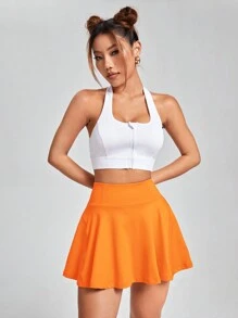 SHEIN EZwear 針織運動休閒高腰裙 - 橘色 - 查看 4