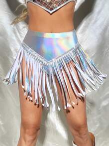 SHEIN ICON Women's Y2K Music Festival Laser Cut Splice Fringe Hem Midi Skirt Women Bottoms