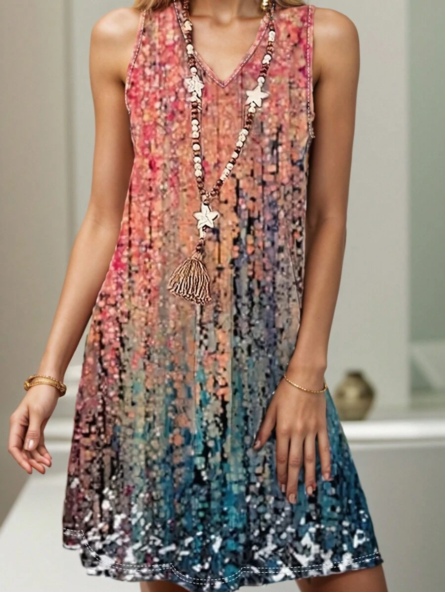 SHEIN LUNE Women's Sleeveless Dress With Stunning Colorful Gradient ...
