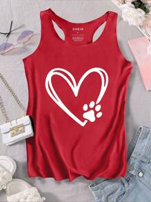 INAWLY 女士愛心狗爪印花背心上衣