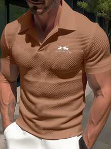 SHEIN Manfinity Homme 男士實色短袖撞色馬球衫 - 棕色 - 查看 1