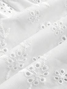 SHEIN MOD Plus Size White Embroidered Swing Babydoll Shirt - White - View 4