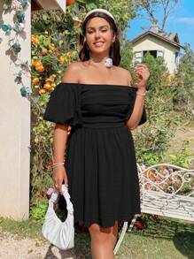 Dreamara فستان بلوزة أوفر شولدر بحجم كبير وتنورة مجمعة