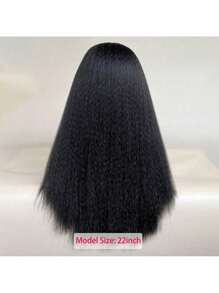 Kinky Straight U Part Wig 22 Inch U Part Yaki Straight Synthetic Hair Wig For Women Daily Use Glueless Full Machine Made Wigs - Black - View 7