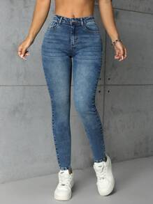 SHEIN Essnce Ladies' Simple Jeans Long Pants Y2k