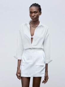 Maija Women's Solid Color Flap Pocket Skirt - White - View 1