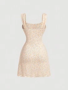 SHEIN MOD Knit Floral Print Women's Dress - Yellow - View 2