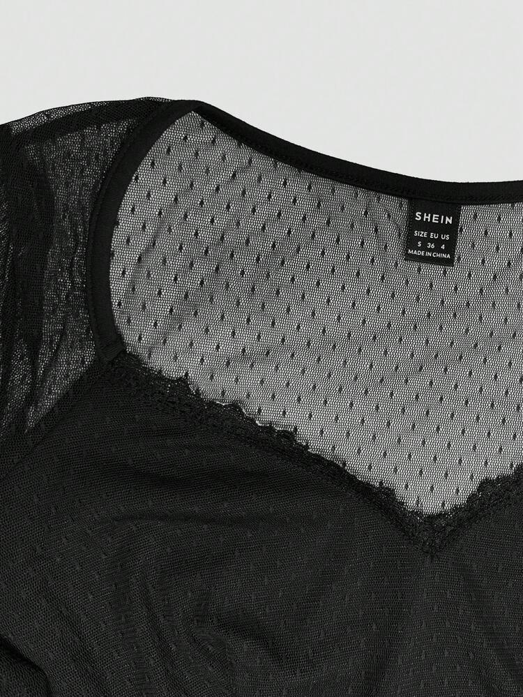 Women's Polka Dot Sheer Mesh V-Neck Sexy Patchwork Dress Fall Cloth For Women