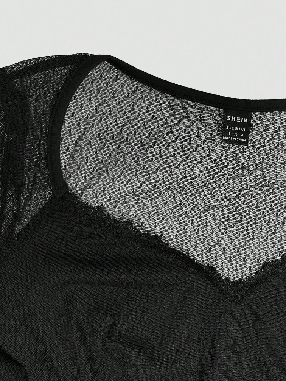 Women's Polka Dot Sheer Mesh V-Neck Sexy Patchwork Dress Fall Cloth For Women