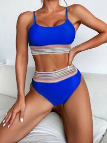 SHEIN Swim Striped Contrast Color Separated Swimwear, Beach Outfit Bikini Set Bathing Suit Summer,Summer Beach