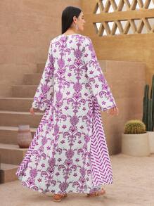 Al Najma Robe arabe à manches longues avec imprimé floral pour femmes