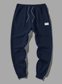 RueChic Men's Drawstring Patch Waistband Cargo Pants - Navy Blue - View 3