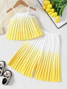 Elladie kids Đứa bé gái Bóng Xếp li Giải trí Cami ngọn Và Quần ống rộng - Màu vàng - Xem 2
