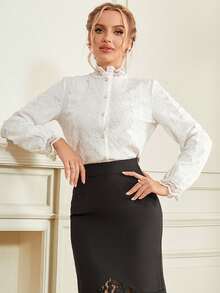 Women's Elegant Lace Patchwork Long Sleeve Blouse - White - View 7