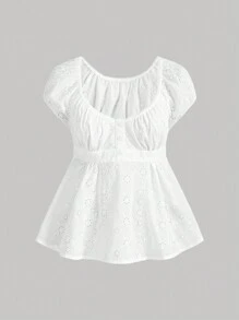 SHEIN MOD Plus Size White Embroidered Swing Babydoll Shirt - White - View 1