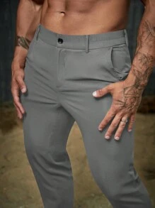 GENTILAND Woven Solid Color Versatile Casual Long Pants Suitable For Everyday Wear - Dark Grey - View 6