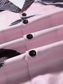 ROMWE MEN Street Life Męski Portret Nadruk Krótki Rękaw Koszula - Wielokolorowe - Zobacz 4