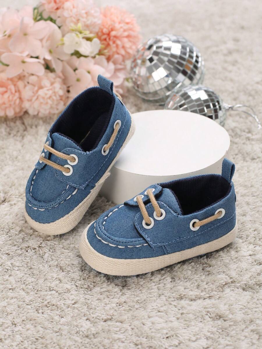 1 Paar Lässige Sportschuhe Für Babys Mit Perforationsdetail Und Vorderer Klettverschluss - Blau - Übersicht 1