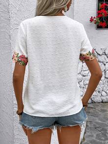 Breezaya Thêu hoa Kết cấu Ngắn tay Áo sơ mi - trắng - Xem 2