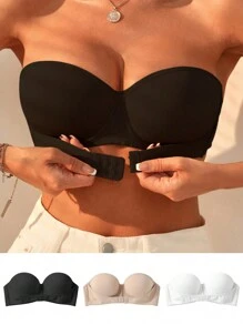 SHEIN 3pcs Ladies' Underwire Detail Buckle Front Closure Bra Strapless Bra - Multicolor - View 7
