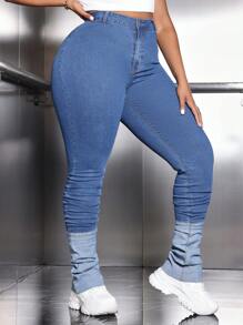 SHEIN SXY Kích thước lớn Của phụ nữ Đàn hồi Nhăn nheo Denim Quần bó sát - Nhiều màu - Xem 5