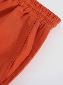 Manfinity Homme Men's Loose Solid Color Button-Down Short-Sleeved Shirt And Pants - Burnt Orange - View 8