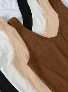 Chiquease Women's Solid Color V-Neck Slim Fit Tank Top Versatile - Multicolor - View 6