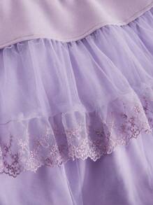 SHEIN MOD Women's Double-Layered Mesh Skirt With Bow Decoration And Ruffled Hem - Mauve Purple - View 4