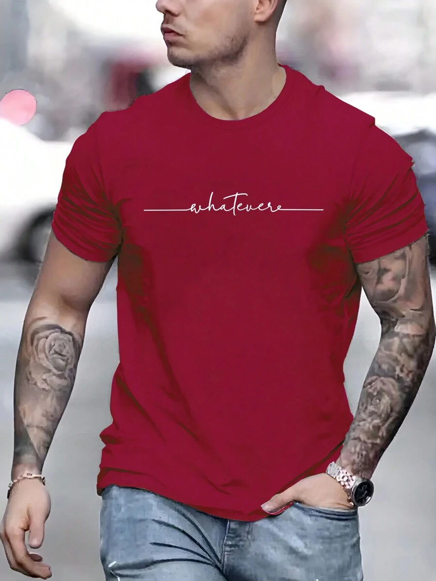 Hombres Camiseta con estampado de letra - Burdeos - Ver 1