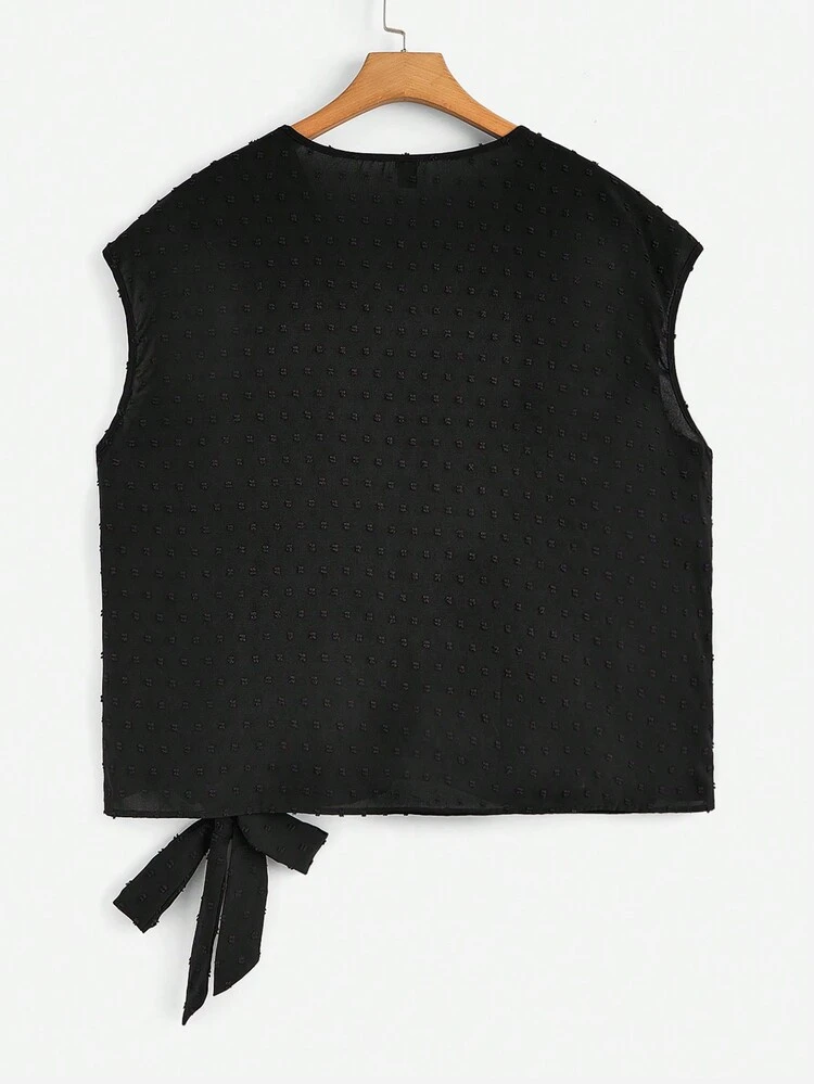 Plus Size Vacation Wrap Front Blouse With Tie Knot And Side Slit