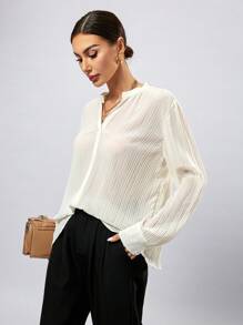 Aveloria Chiffon Crushed Notch Collar Casual Shirt Fall Cloth For Women