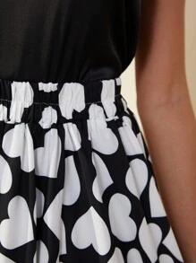 GENKIRA Heart Pattern Printed Elastic Waist Loose Skirt - Black - View 5