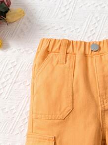 Pantalones Vaqueros De Trabajo De Pierna Recta Para Bebé Niña - Naranja - Ver 3