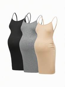 Modmama Maternity Summer Urban Casual Multicolor Tight-Fitting Spaghetti Strap Dress With Large Round Neckline