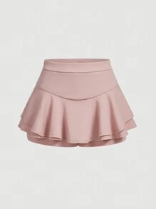 SHEIN MOD Falda-pantalón blanca de cintura alta con volantes superpuestos para el verano - Rosa - Ver 1