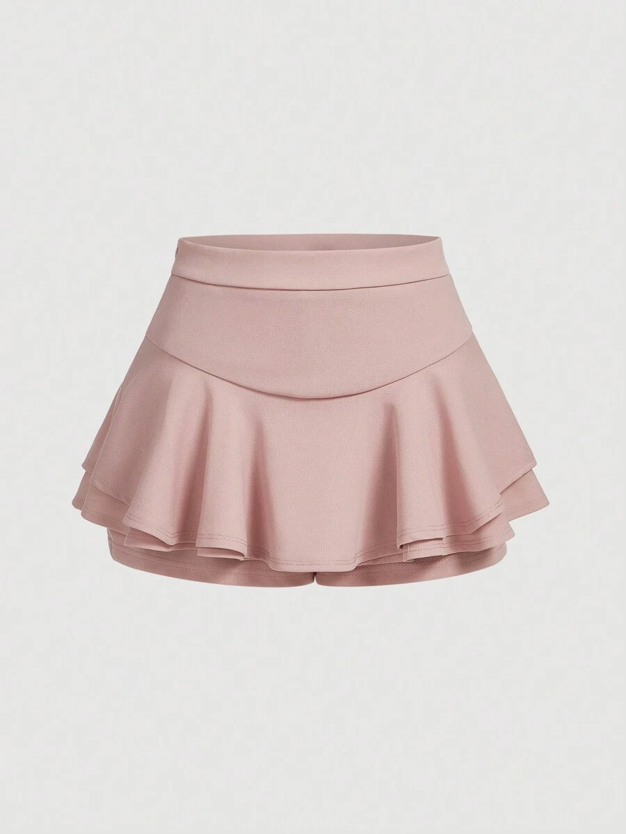 SHEIN MOD Falda-pantalón blanca de cintura alta con volantes superpuestos para el verano - Rosa - Ver 1
